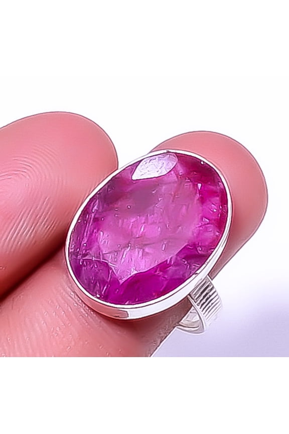 Ruby Gemstone (Simulated) 925 Sterling Silver Jewelry Ring s.9 R1982-46 A328, Gemstone Silver Jewelry, New Year Sale, Valentin's Day Gift