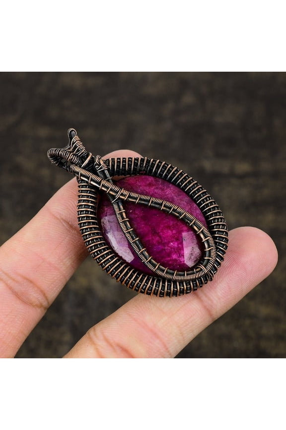 Ruby  Gemstone Handmade Copper Wire Wrap Jewelry Pendant 2.29"