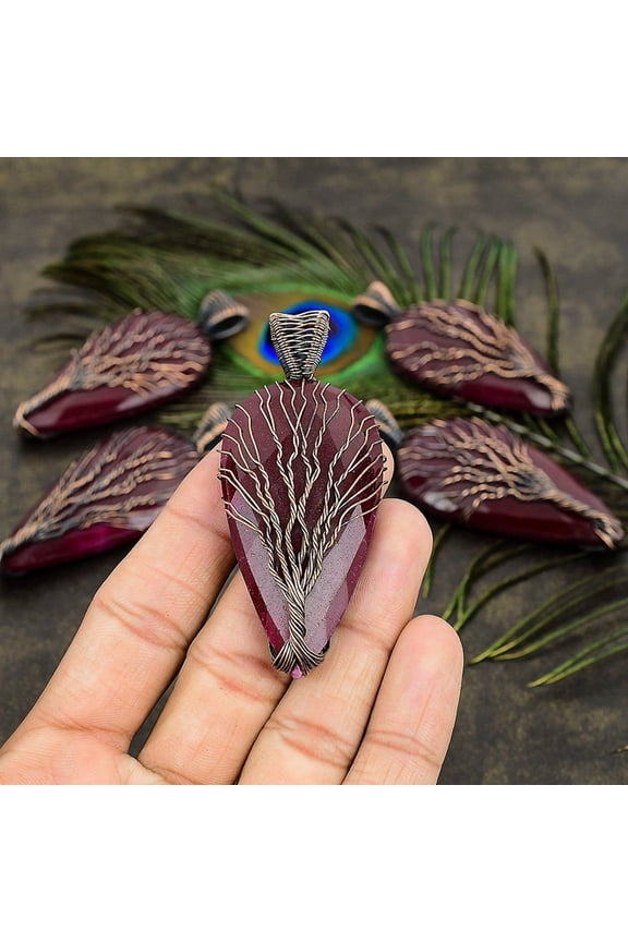 Ruby Gemstone Handmade Copper Wire Wrap Jewelry Pendant 2.80"