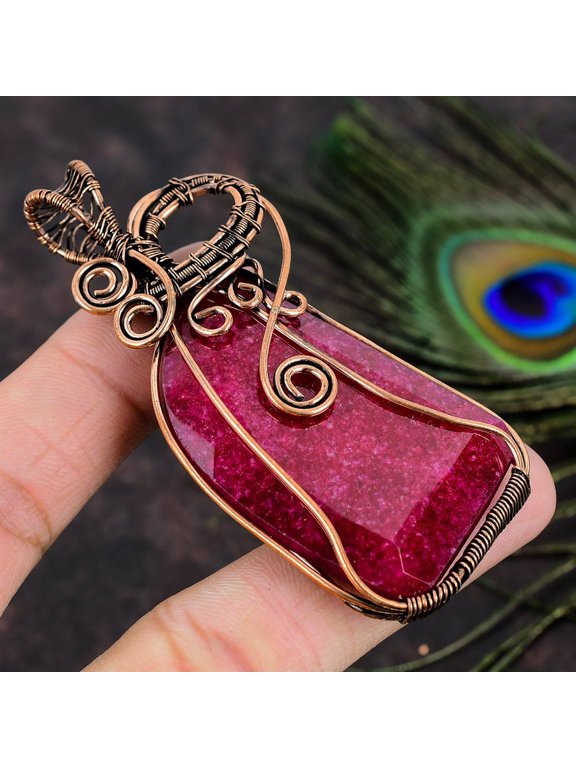 Ruby(Simulated) Gemstone Copper Wire Wrap Jewelry Pendant 3.23