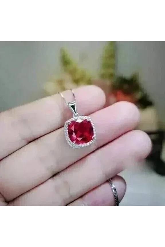 Ruby Gemstone Pendant | Genuine Red Ruby Necklace for Women | Sterling Silver July Birthstone Jewelry Gift gemstone Jewellery