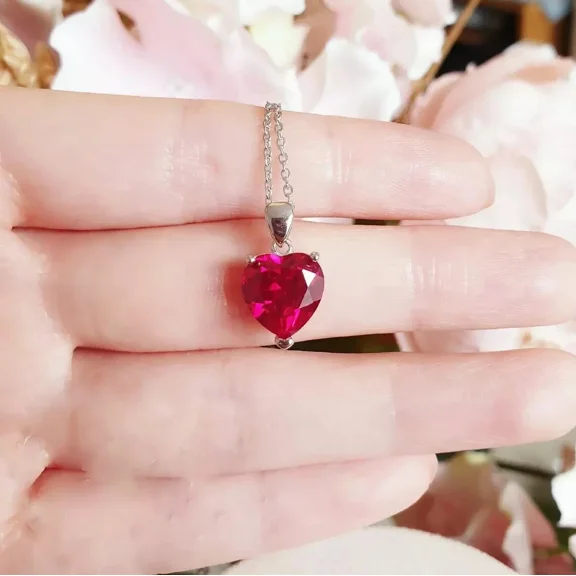 Ruby Gemstone Pendant | Genuine Red Ruby Necklace for Women | Sterling Silver July Birthstone Jewelry Gift gemstone Jewellery