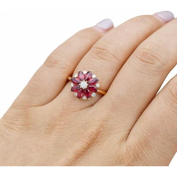 Ruby Gemstone Ring, AAA Natural Ruby & CZ Tiny Ring, July Birthstone, Floral Ring, Womens Ring, Gold Micron Ring, 925 Sterling Silver, Dainty Ring, Minimal Stackable Ring, Gift For Her, Christmas