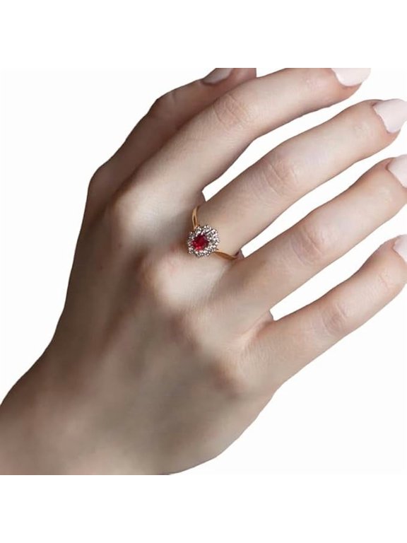Ruby Gemstone Ring, AAA Natural Ruby & CZ Tiny Ring, July Birthstone, Halo Ring, Womens Ring, Gold Micron Ring, 925 Sterling Silver, Dainty Ring, Minimal Stackable Ring, Gift For Her, Christmas Gift