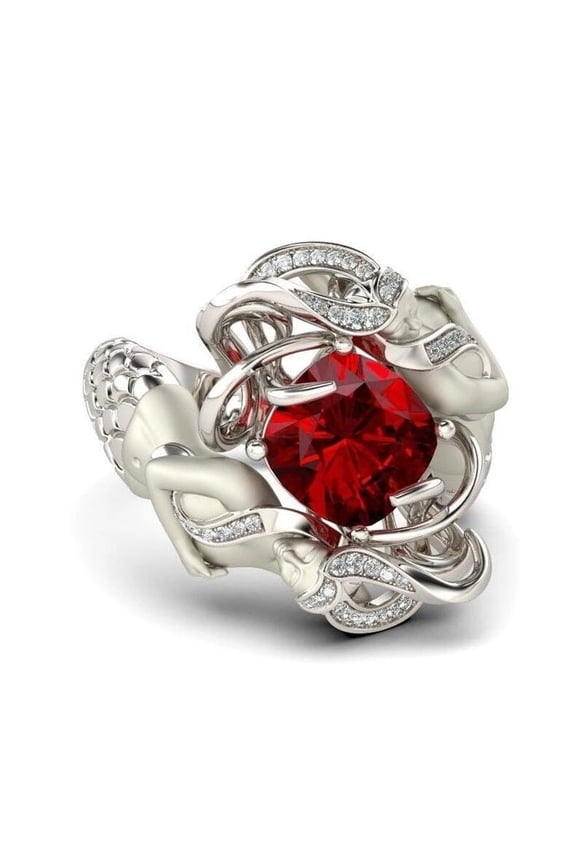 Ruby Gemstone Ring Cushion Cut 925 Sterling Silver Mermaid Design Hypoallergenic Elegant Wedding Jewelry For Women