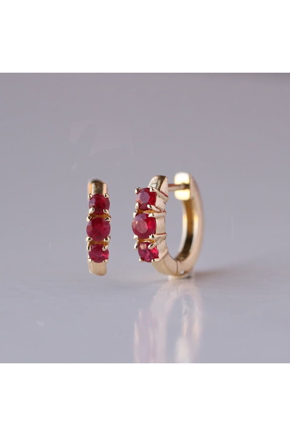Ruby Gemstone Small Huggie Hoop Earring, 925 Sterling Silver 3 Rudy Hoop, 3 precious Fine Jewellery, Anniversary Gift Earring.