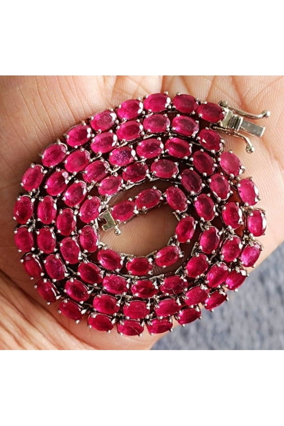 Ruby Gemstone Tennis Necklace Sterling Silver.July Birthstone Necklace.Gemstone Tennis Necklace. Women Tennis Necklace Party wear