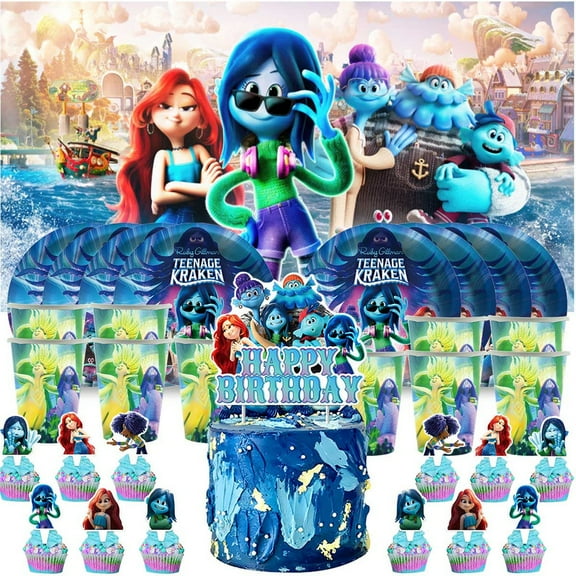Ruby Gillman Teenage Kraken Birthday Cups Party Supplies Decor Backdrop Plates Fans Decorations Banner
