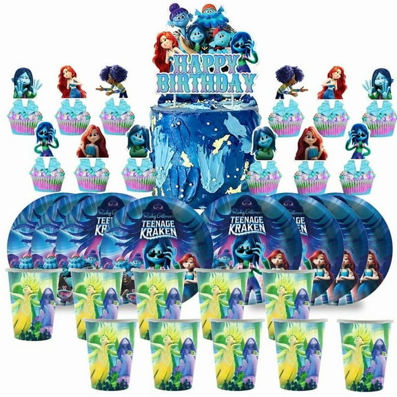 Ruby Gillman Teenage Kraken Birthday Cups Party Supplies Plates Fans Decorations Cake Topper Decor