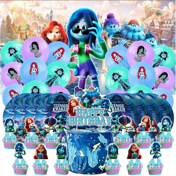 Ruby Gillman Teenage Kraken Birthday Party Supplies Balloons Plates Decoration Cake Topper Decor Tableware Banner Backdrop