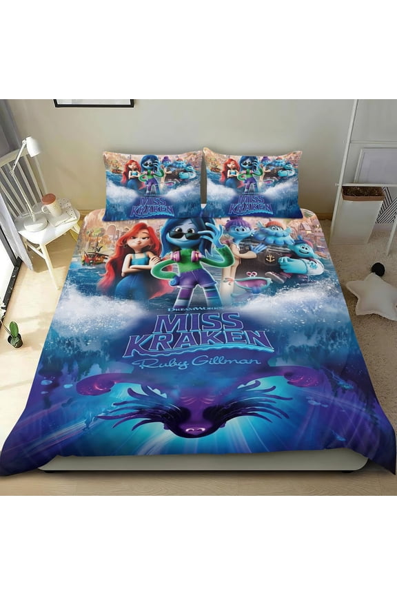 Ruby Gillman Teenage Kraken Themed Bed Sheet Set Three Piece Set 53x79 In ches Comfortable And Skin Friendly Unique Design Creating A Star Studded Night Home Decor Gifts For Family Friends fans