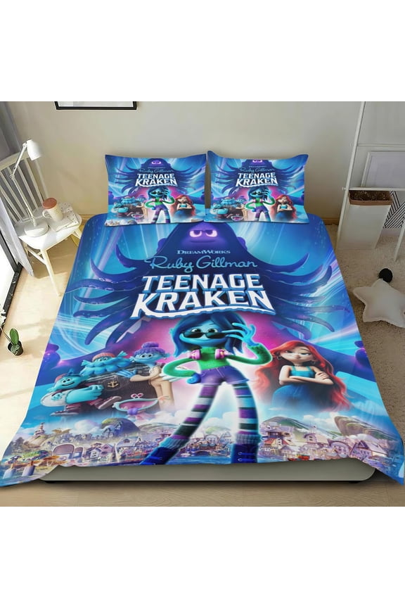 Ruby Gillman Teenage Kraken Themed Bed Sheet Set Three Piece Set 68x86 In ches Comfortable And Skin Friendly Unique Design Creating A Star Studded Night Home Decor Gifts For Family Friends fans