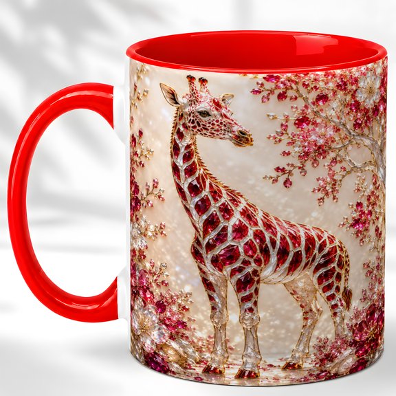 Ruby Giraffe Coffee Mug, Floral Safari Mug, Ceramic 11 oz