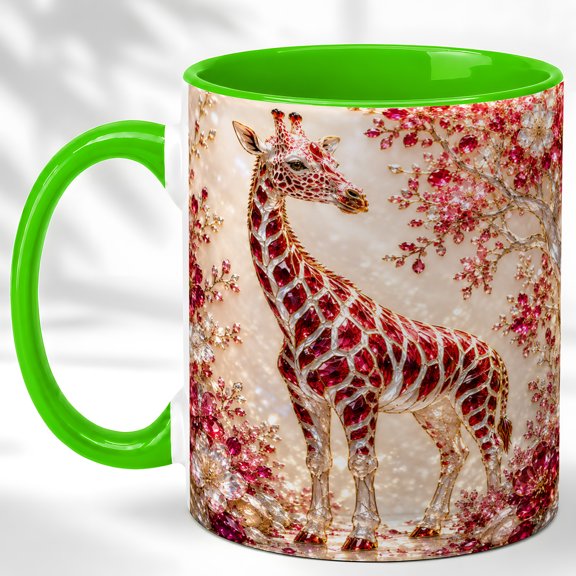 Ruby Giraffe Coffee Mug, Floral Safari Mug, Ceramic 11 oz