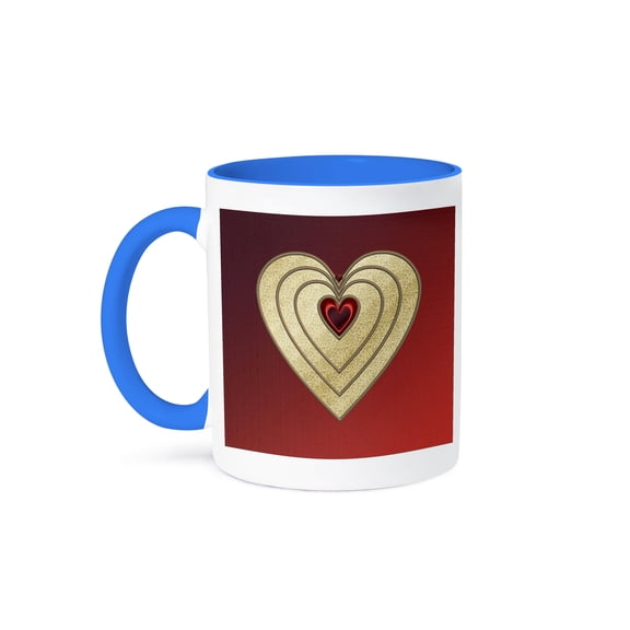 3dRose, Ruby Heart with Three Gold Heart and One Small Red Heart, 15oz Two-Tone Blue Mug