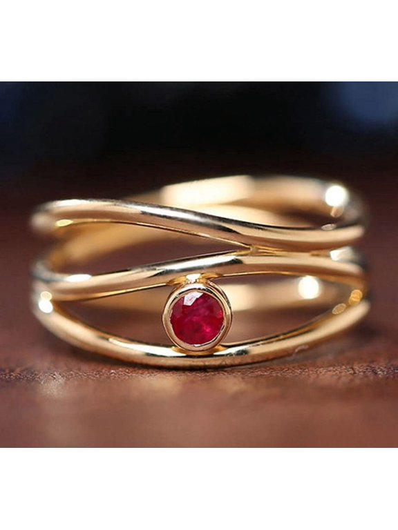 Ruby Highway Promise Ring 14K Yellow Gold July Birthstone Engagement Anniversary Valentine's Day Gift Ring For Beloved Mothers Day Gifts