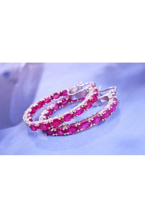 Ruby Hoop earring Dangle Earring Unique Bridal Wedding Drop Art Deco Jewelry Anniversary Gifts For Her
