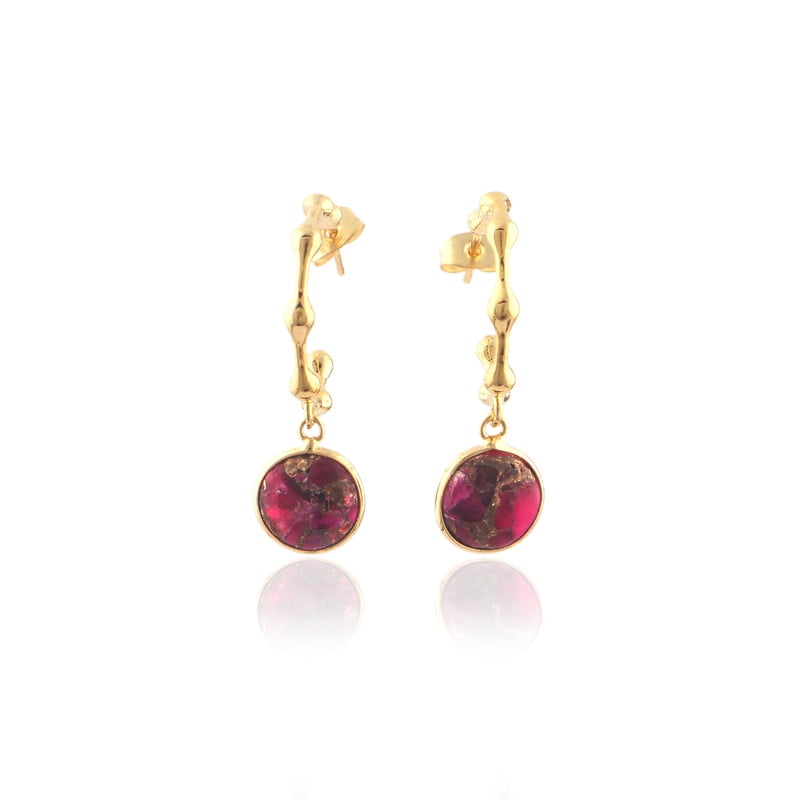 ZEVA JEWELS Ruby Jade Gemstone Gold-plated Hoop Earring For Women's, Gemstone Gold-plated Earring For Her