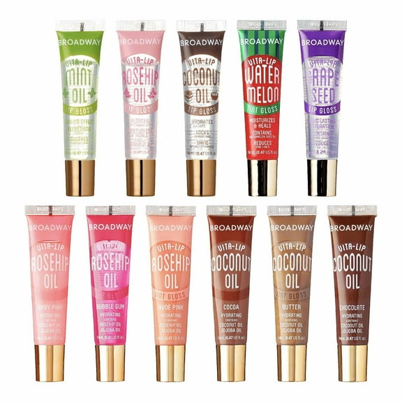 Ruby Kisses Broadway Lip Gloss Vita-Lip Clear Lip Gloss, Moisturizing, Soothing, Super Glossy with Vitamin Oil (11PCS SET Tinted and Clear)