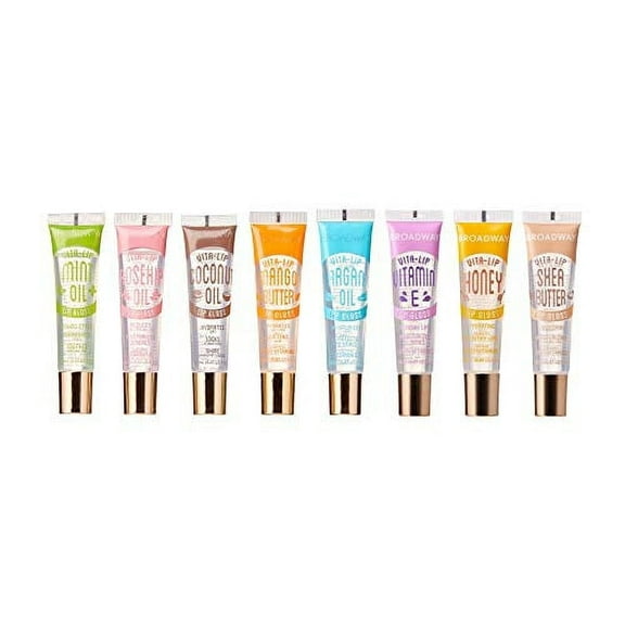 Ruby Kisses Broadway Vita-Lip Clear Lip Gloss (8 Pack), Ultra-Hydrating & Soothing Formula with Vitamins, High-Shine Non-Sticky Finish Lip Balm with Mint, Rosehip, Coconut, Mango, Argan, Honey, Shea