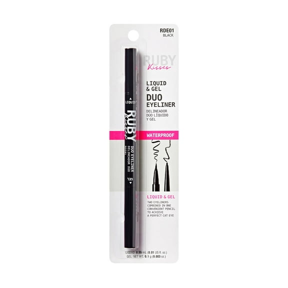 Ruby Kisses Duo Felt Tip Liquid Eyeliner in Black, Dual Ended Waterproof Eyeliner, Smudge-Proof & Long-Wearing, Regular & Micro Tip for Ultra Precise Thin to Bold Cat Eye, Fast Drying Formula