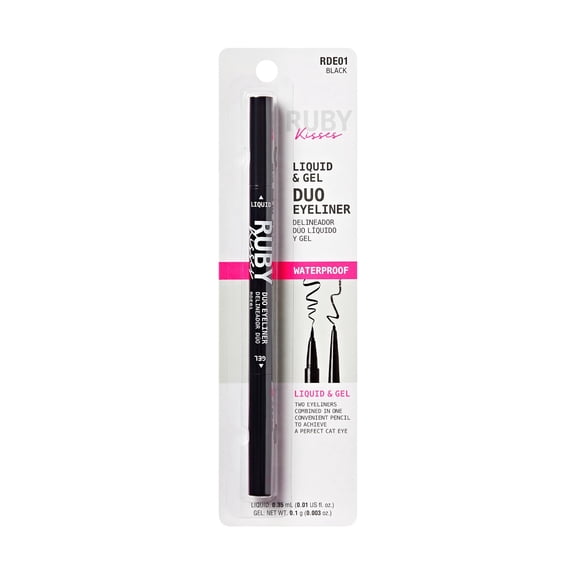 Ruby Kisses Duo Felt Tip Liquid Eyeliner in Black, Dual Ended Waterproof Eyeliner, Smudge-Proof & Long-Wearing, Regular & Micro Tip for Ultra Precise Thin to Bold Cat Eye, Fast Drying Formula