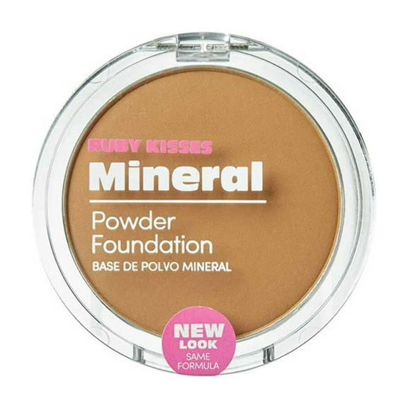 Ruby Kisses Mineral Pressed Powder Foundation, Medium to Full Coverage Natural Finish 0.35 Ounce (Caramel)