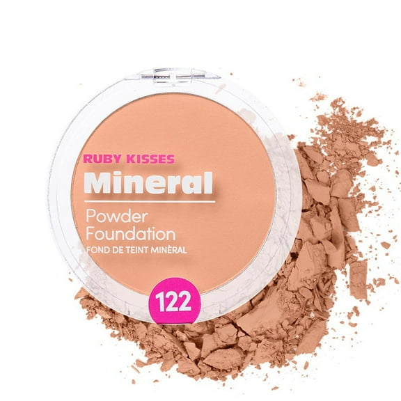 Ruby Kisses Mineral Pressed Powder Foundation, Medium to Full Coverage Natural Finish 0.35 Ounce (Creamy Beige)