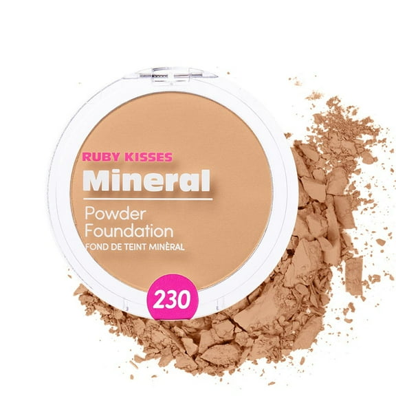 Ruby Kisses Mineral Pressed Powder Foundation, Medium to Full Coverage Natural Finish 0.35 Ounce (Natural Buff)