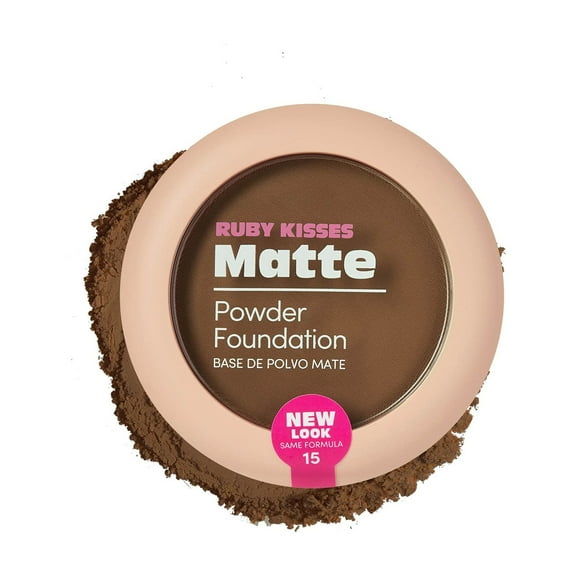 Ruby Kisses Powder Foundation Full Coverage Matte Foundation Long Lasting Face Makeup 0.35 oz. (Cognac)