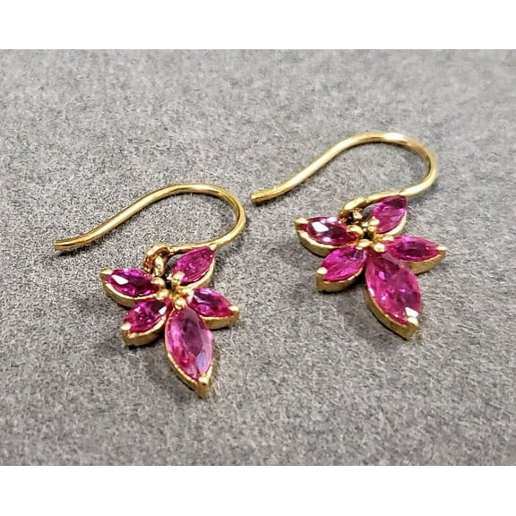 Ruby Leaf Earring For Women, Marquise Shape, Ear Hooks, Cute Earrings, Precious Stone, Gold Jewelry, Anniversary Earring
