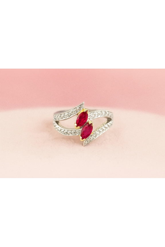 Ruby Marquise 925 Sterling Silver Engagement Ring - July Birthstone Wedding Ring - Birthday Gift