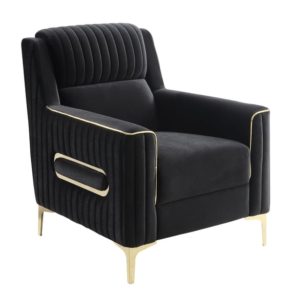 Ruby Modern Upholstered Accent Chair in Black with Gold Stainless Steel Legs