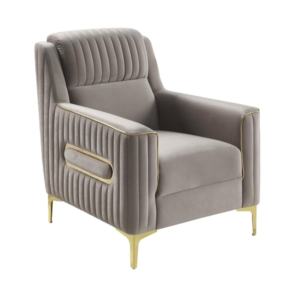 Ruby Modern Upholstered Accent Chair in Taupe with Gold Stainless Steel Legs