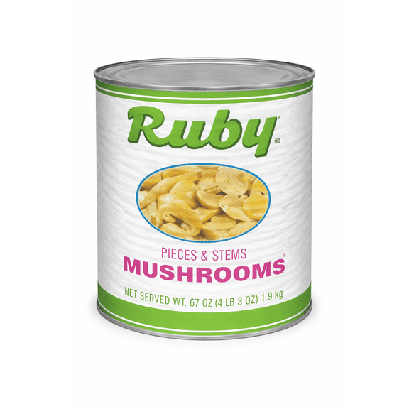 Ruby Mushrooms Pieces & Stems, Canned Mushrooms, 67 oz (4 lb 3 oz)