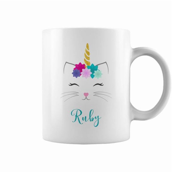 Ruby Name Personalised Cat Unicorn Coffee Mugs