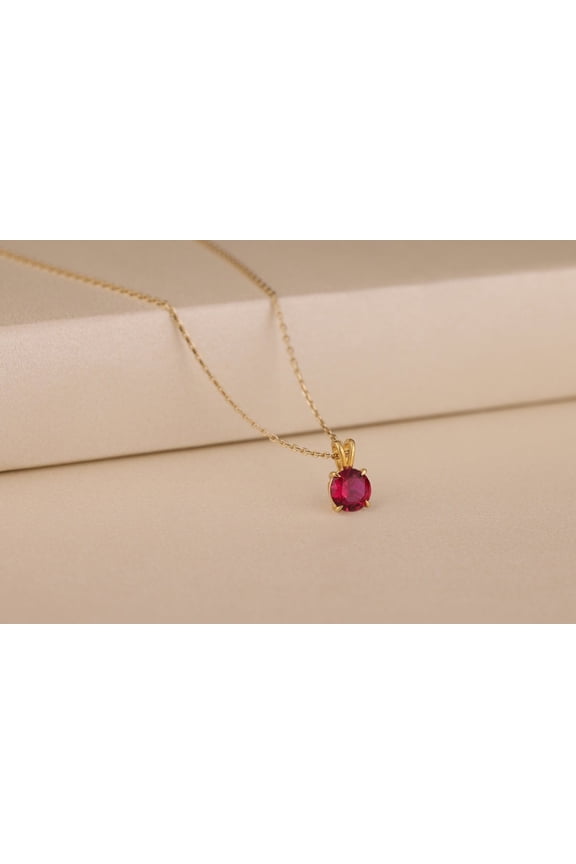 Ruby Necklace For Women in 14K Yellow Gold Plated, Unique Gemstone Pendant, Round Red Stone Necklace, July Birthstone Pendant Necklace to Mom