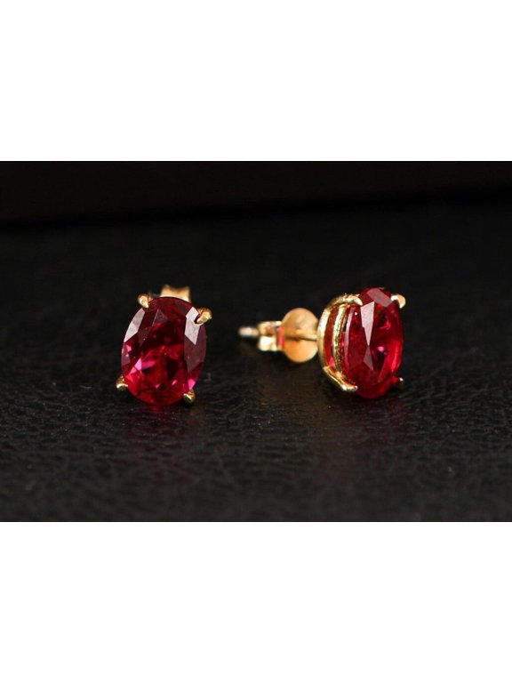8ct Oval Cut Natural Red Ruby Earrings 925 Sterling, Sterling Silver Goldplated Studs