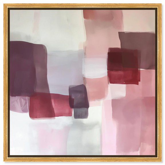 Ruby Patterns in White Canvas Boho Abstract Art by Art Remedy, Gold Frame, 40" x 40"