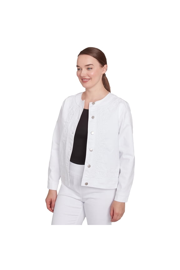 Denim Embroidered Short Jacket Runs Genirouse (US, Numeric, 14, Regular, Short, Standard, White)