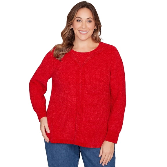 Ruby Rd. Classic Cable Pullover Sweater Polyester/Nylon (US, Alpha, 3X, Plus, Regular, Plus Size, Cherry)
