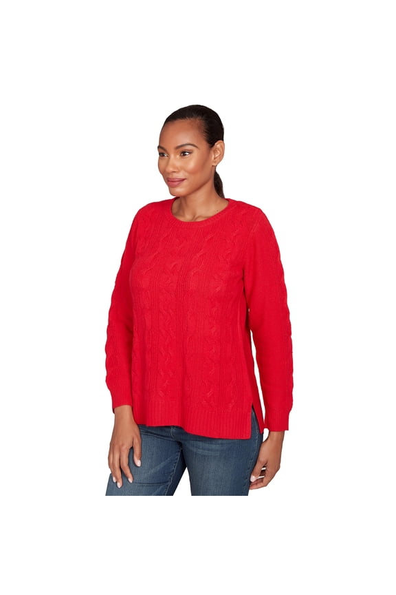 Classic Cable Pullover Sweater Polyester/Nylon (US, Alpha, Small, Regular, Petite, Petite, Ivory)