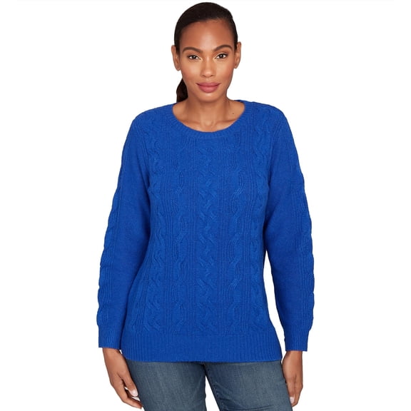 Ruby Rd. Classic Cable Pullover Sweater Polyester/Nylon (US, Alpha, Large, Regular, Regular, Standard, Saphire)