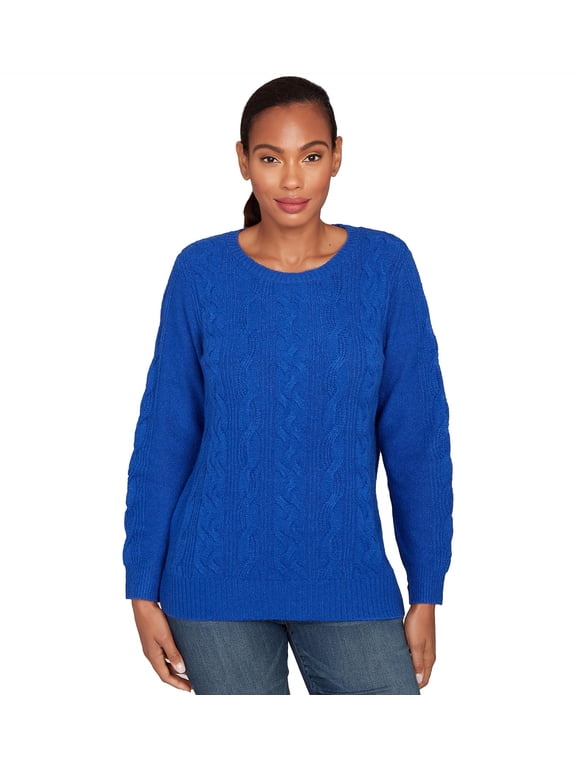 Classic Cable Pullover Sweater Polyester/Nylon (US, Alpha, Small, Regular, Petite, Petite, Ivory)