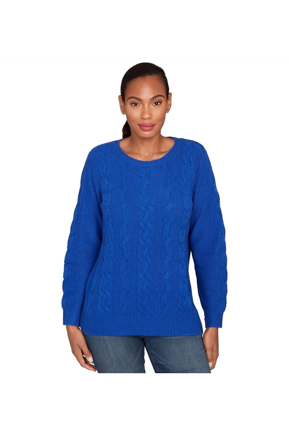 Classic Cable Pullover Sweater Polyester/Nylon (US, Alpha, Small, Regular, Petite, Petite, Ivory)