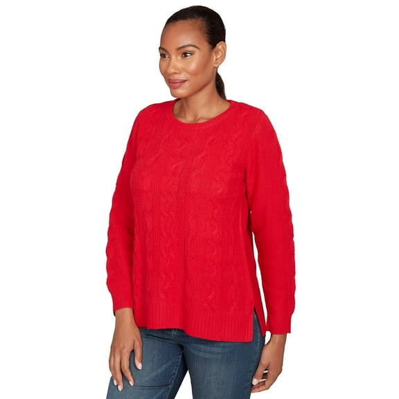 Ruby Rd. Classic Cable Pullover Sweater Polyester/Nylon (US, Alpha, Small, Regular, Petite, Petite, Ivory)