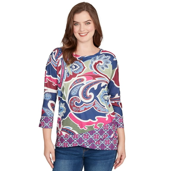 Ruby Rd. Geo Knit Top (US, Alpha, Large, Regular, Regular, Standard, Multi)