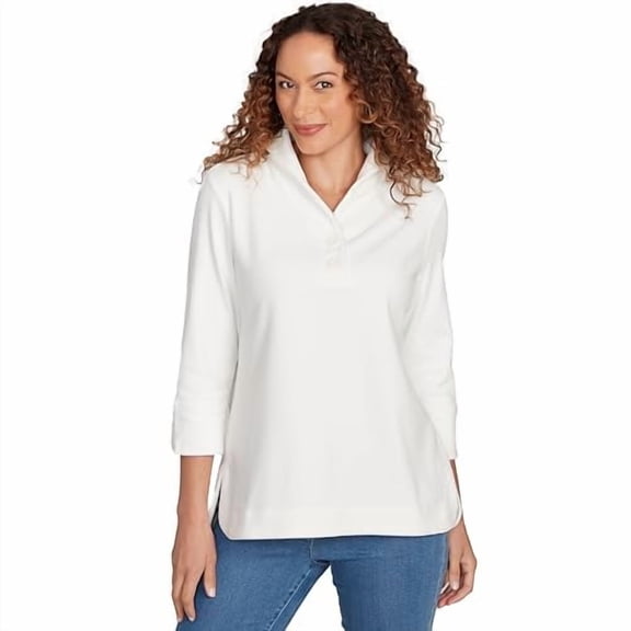 Ruby Rd. Knit Rib Pullover (US, Alpha, Large, Regular, Petite, Petite, Ivory)