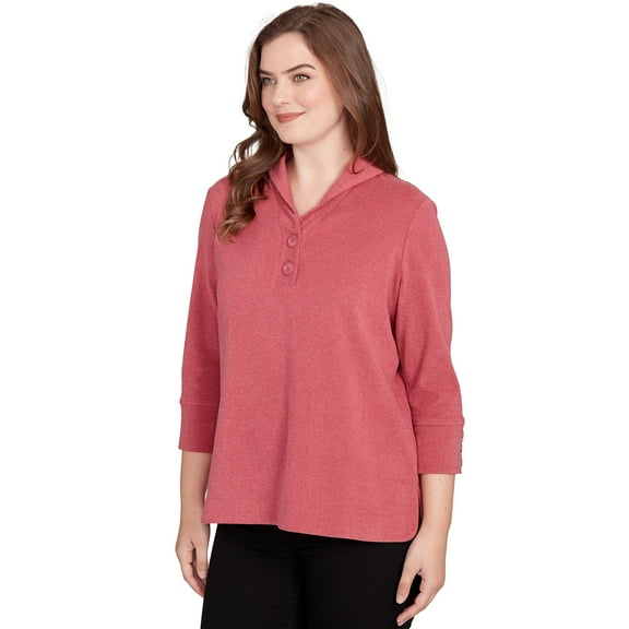 Ruby Rd. Knit Rib Pullover (US, Alpha, Medium, Regular, Petite, Petite, Sangria)