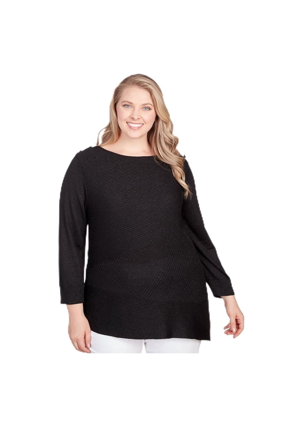 Light Weight Shiny Pullover Sweater (US, Alpha, 2X, Plus, Regular, Plus Size, Black)
